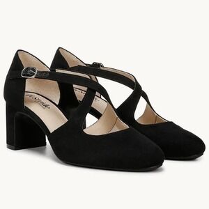 Life Stride Black Suede Crisscross Block Heel Pumps